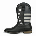 Men's western cowboy boots with five-pointed star design, square heel, round toe, artificial leather, available in sizes 7-15