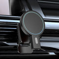 Mobile magnetic absorption wireless charger in black or white with compact design and USB cable