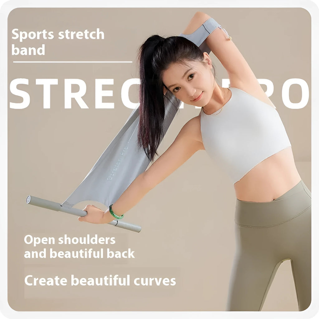 Yoga stretching tool in grey or pink colours for shoulder, back and hip flexibility exercises