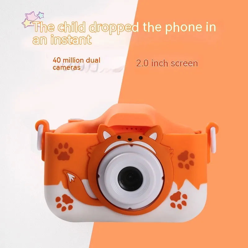 Children's HD digital camera in orange or blue with photo sticker and game functions