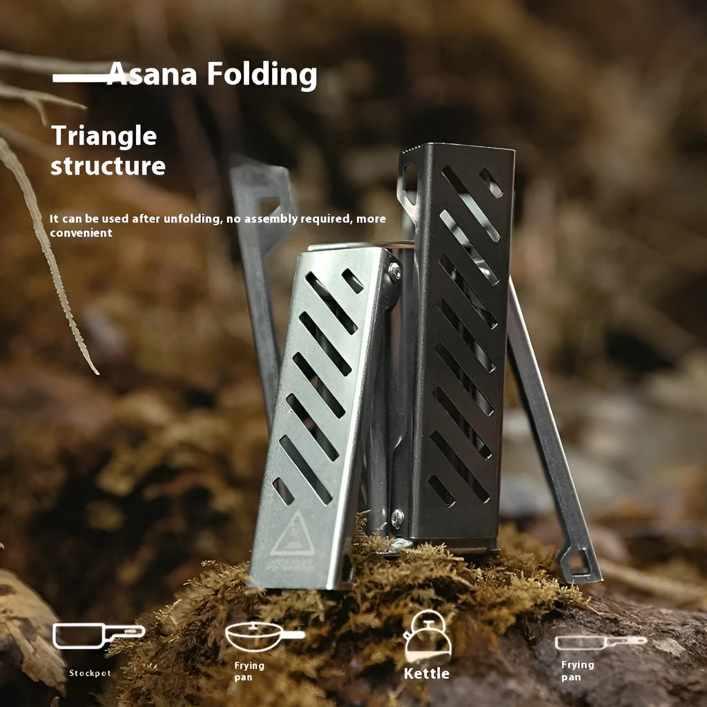 Hexagon foldable alcohol camping stove in black or silver with 9.5x8.5x15cm dimensions