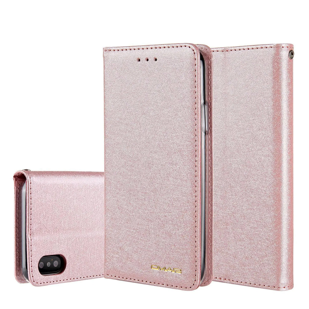 Flip phone case for Apple iPhone with card slot in Black, showing front cover and spine
