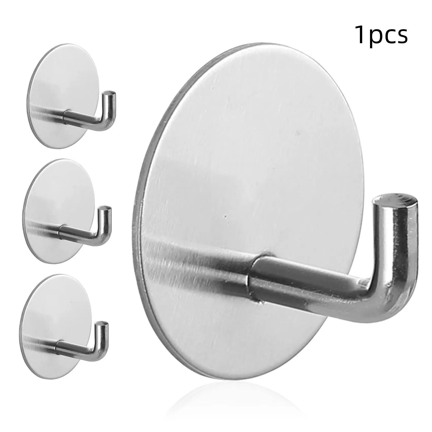 Two stainless steel self-adhesive hooks, one black and one sanded, shown against a surface.