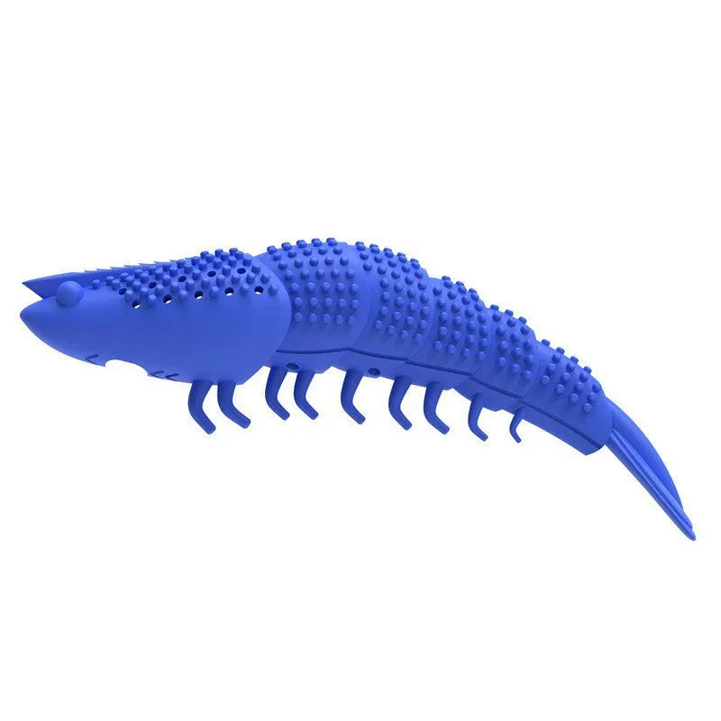 Blue hard rubber cat chew toy with a textured surface for teeth cleaning and interactive play.