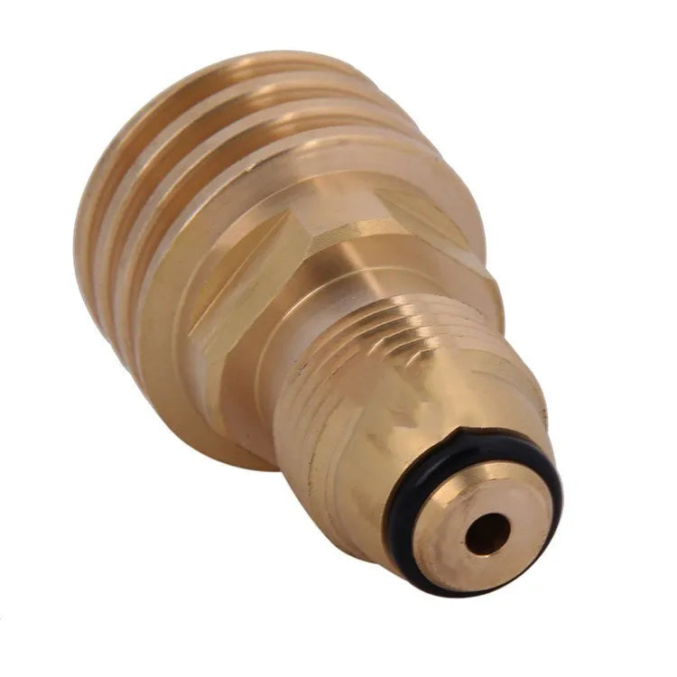 Brass gas brazier adapter with gold finish and external thread taper for 7mm diameter gas connections