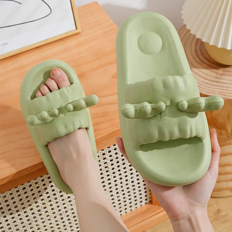 Cute deer horn design EVA flip flop slippers for women and men in light yellow, shown on a non-slip sole.