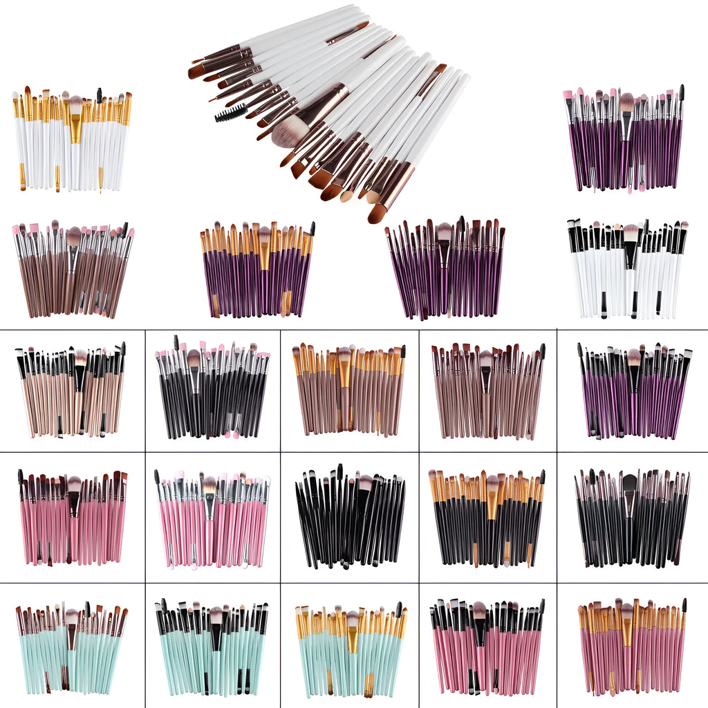 Cosmetic brush kit with nylon bristles and plastic handle, 14cm total length, available in black and gold colour option