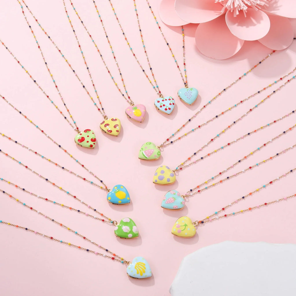 Women's gold-plated stainless steel necklace with fruit heart pendant on adjustable chain