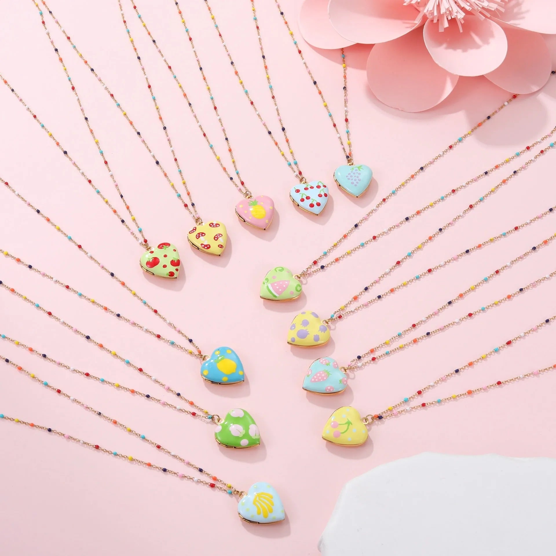 Women's gold-plated stainless steel necklace with fruit heart pendant on adjustable chain