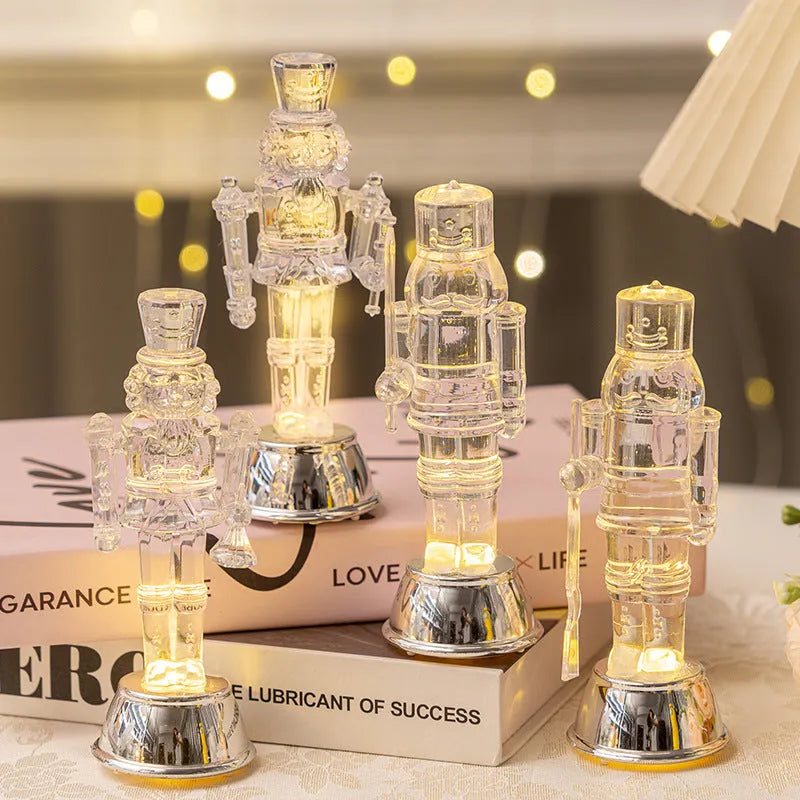 Transparent plastic walnut soldier nutcracker Christmas ornament decoration on desktop