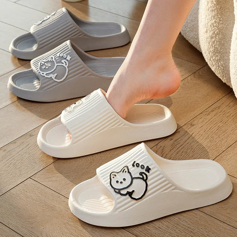 Women's cat design platform slippers in multiple colours with thick EVA sole