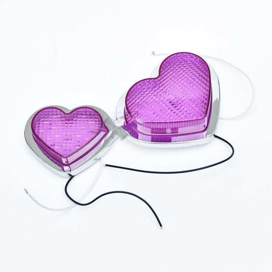 12V heart-shaped automotive LED sidelight for car modification in red, pink, black, orange, or purple.