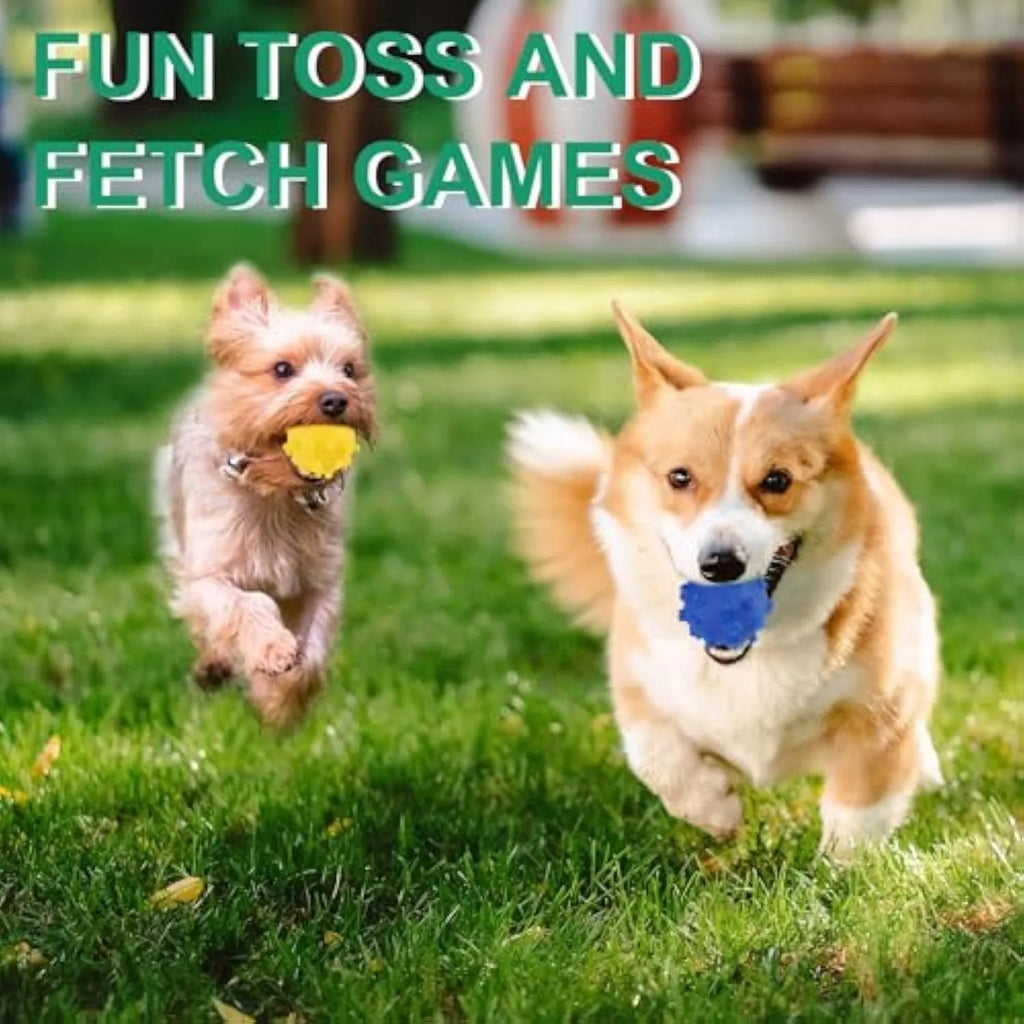 Bright colour spiked dog toy balls with paw print dimples for small breed chewing and fetch games