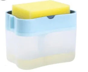 Compact plastic kitchen soap dispenser in silver, 14.5 cm tall, on a countertop