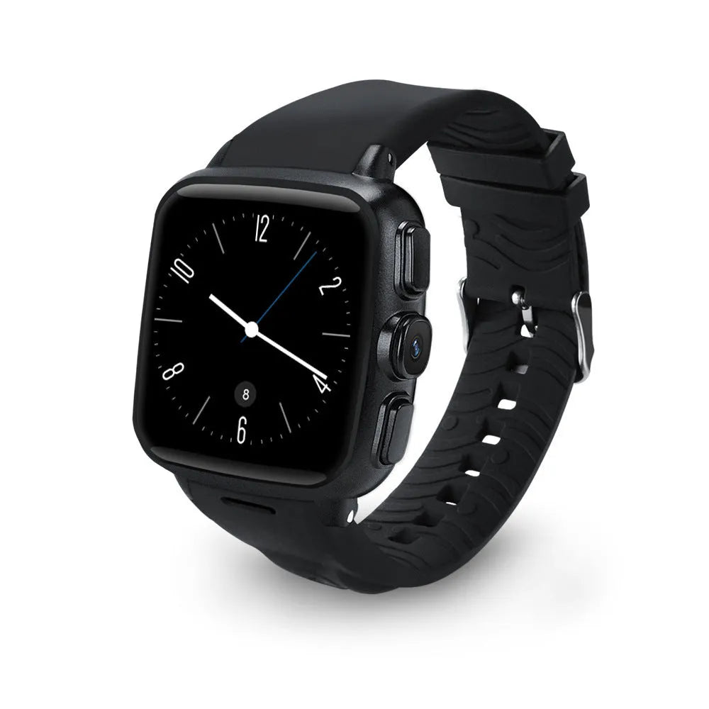 Black and white smart watch with 1.54 inch touchscreen display on a wrist.