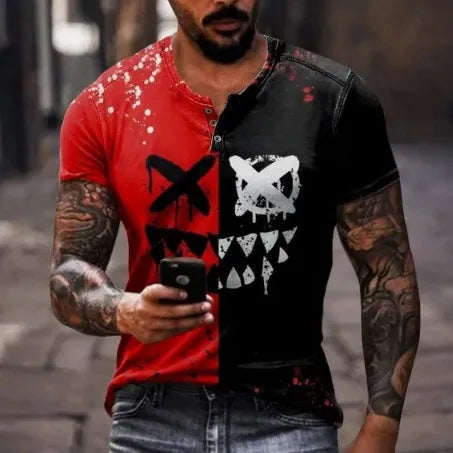 Men's sport t-shirt in polyester bird eye cloth with short sleeves and simple lapel button detail