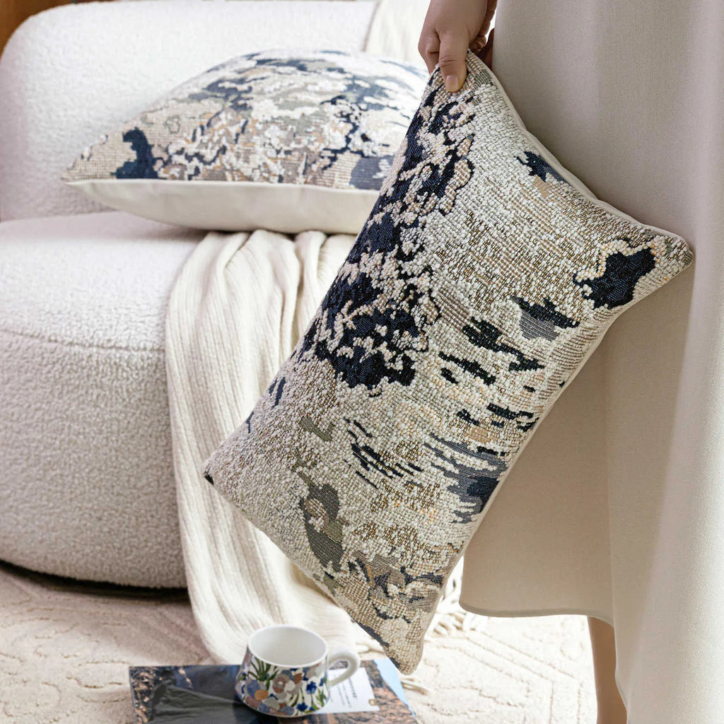 Chinese style decorative cushion pillow with floral French antique blue abstract artistic pattern