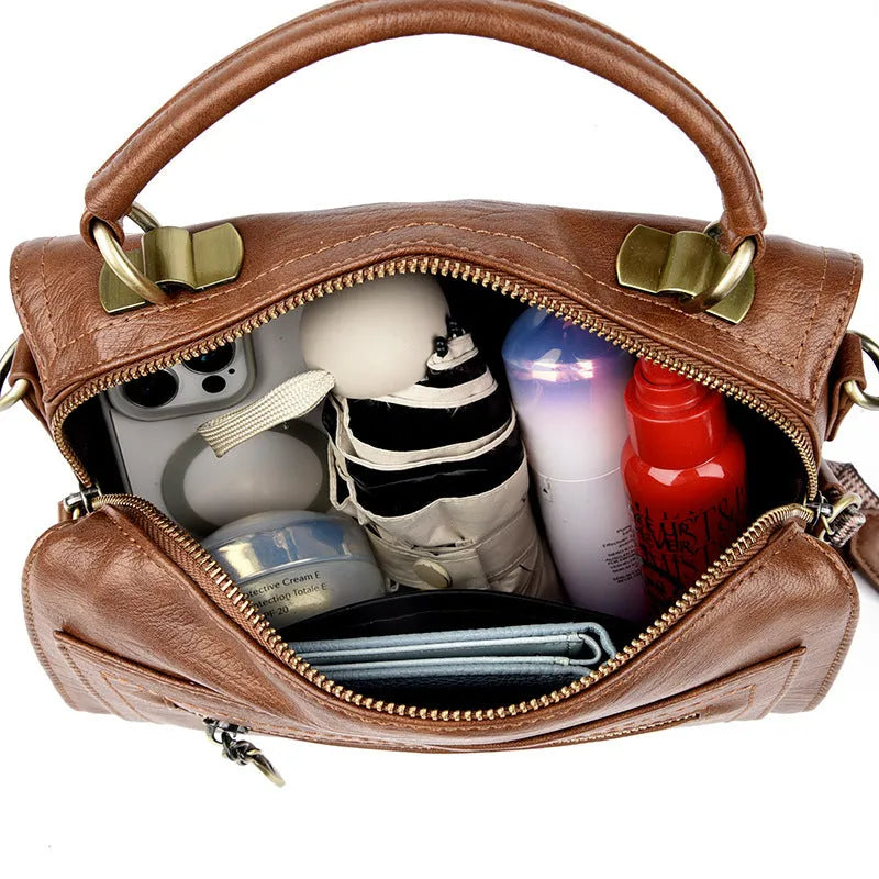 Retro soft PU one-shoulder crossbody bag with horizontal square shape and sandwich pocket in various colours