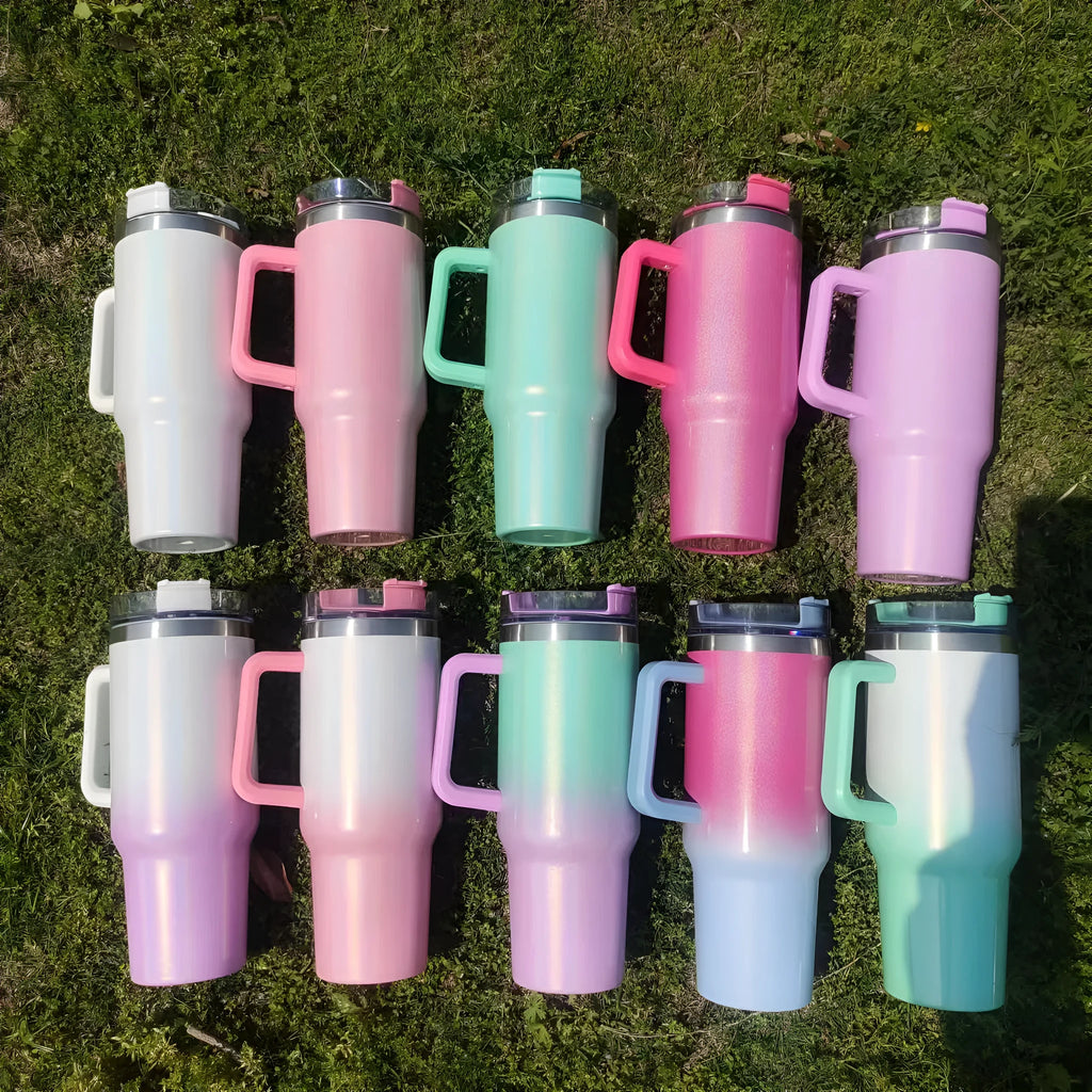Large capacity double-layer stainless steel vacuum insulation cup with gradient colour finish, 10cm diameter and 27.5cm height