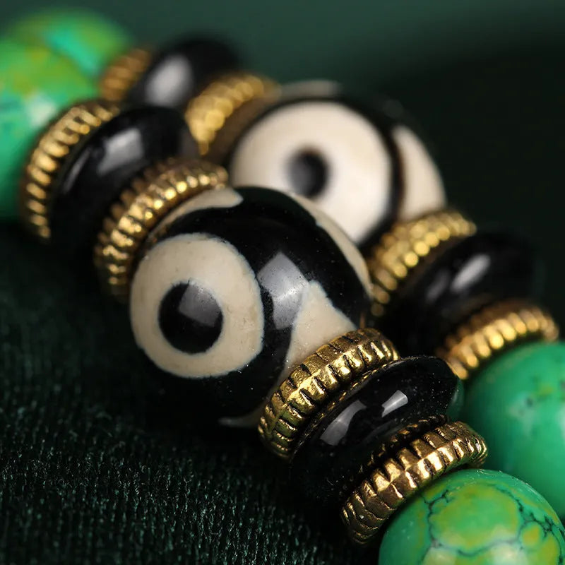 Natural turquoise beaded bracelet with 108 round 8mm polished beads in national style