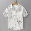 Summer mens cotton short sleeve cardigan with floral print in light green and white loose fit