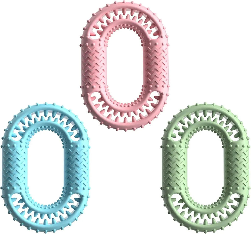 Blue O-ring shaped dog chewing toy for aggressive chewers on white background