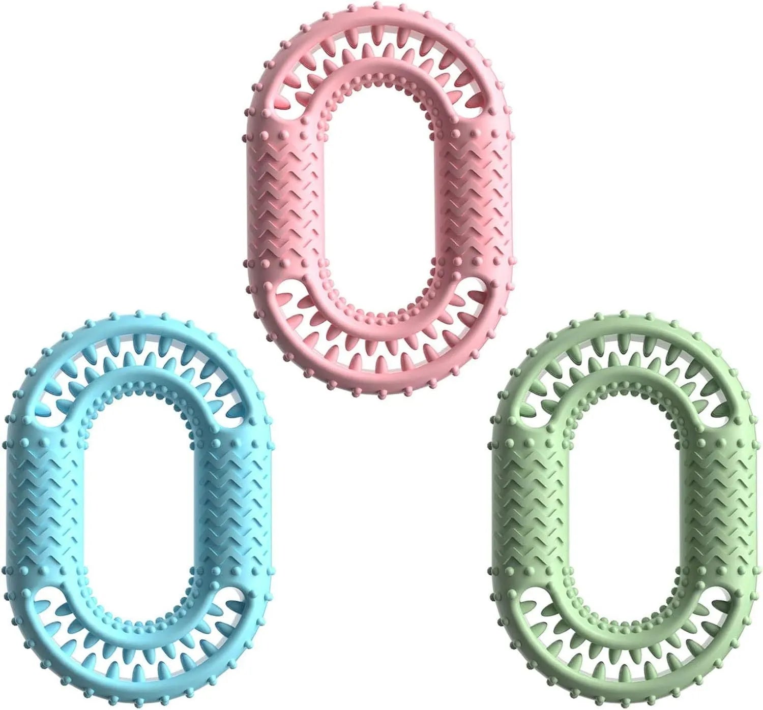 Blue O-ring shaped dog chewing toy for aggressive chewers on white background