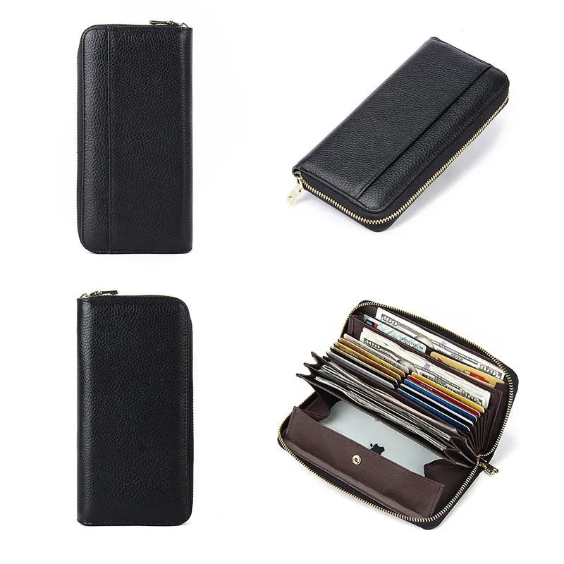 Genuine leather long wallet for women in six colour options with anti-theft card swiping function