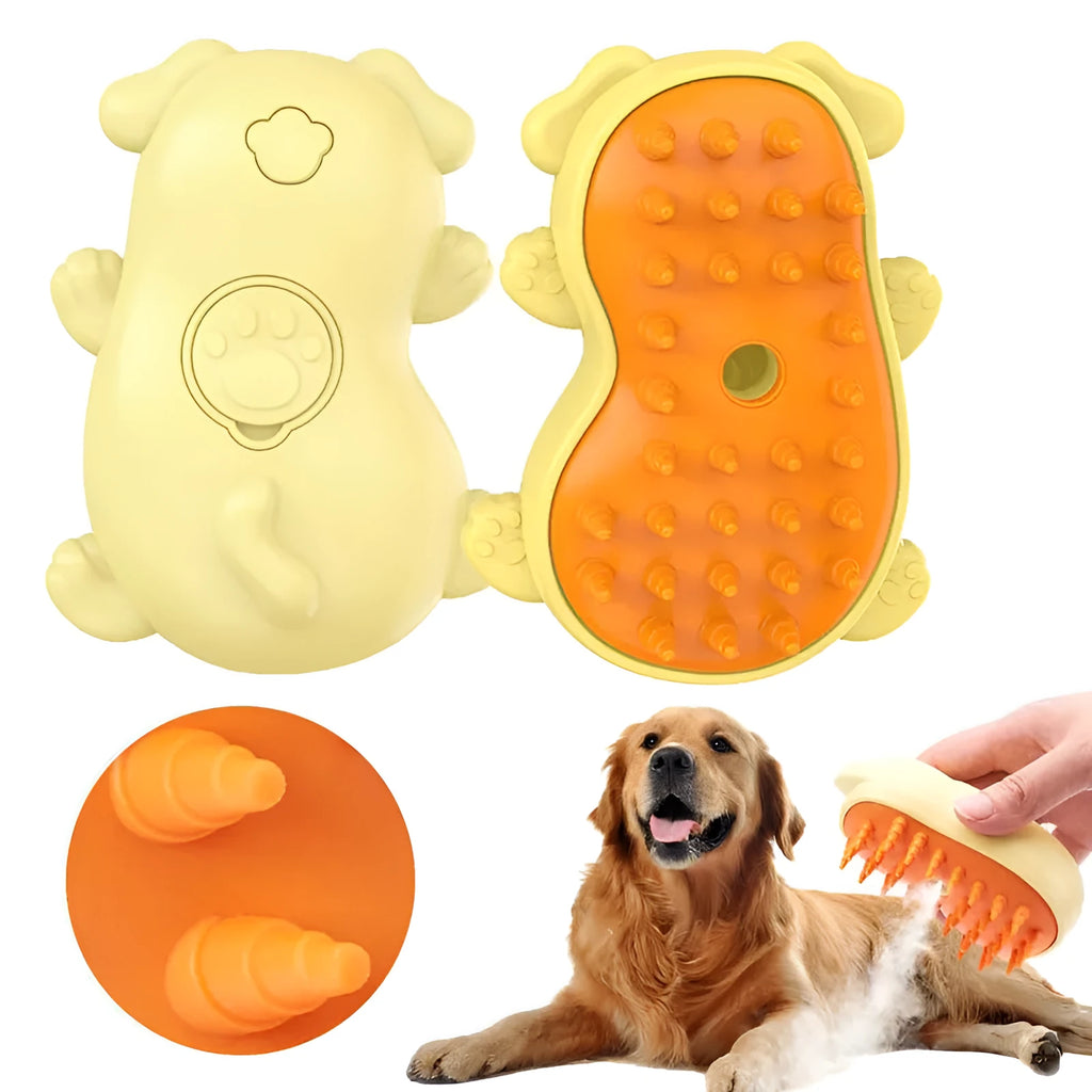 3-in-1 steam pet brush with ergonomic handle for grooming cats and dogs