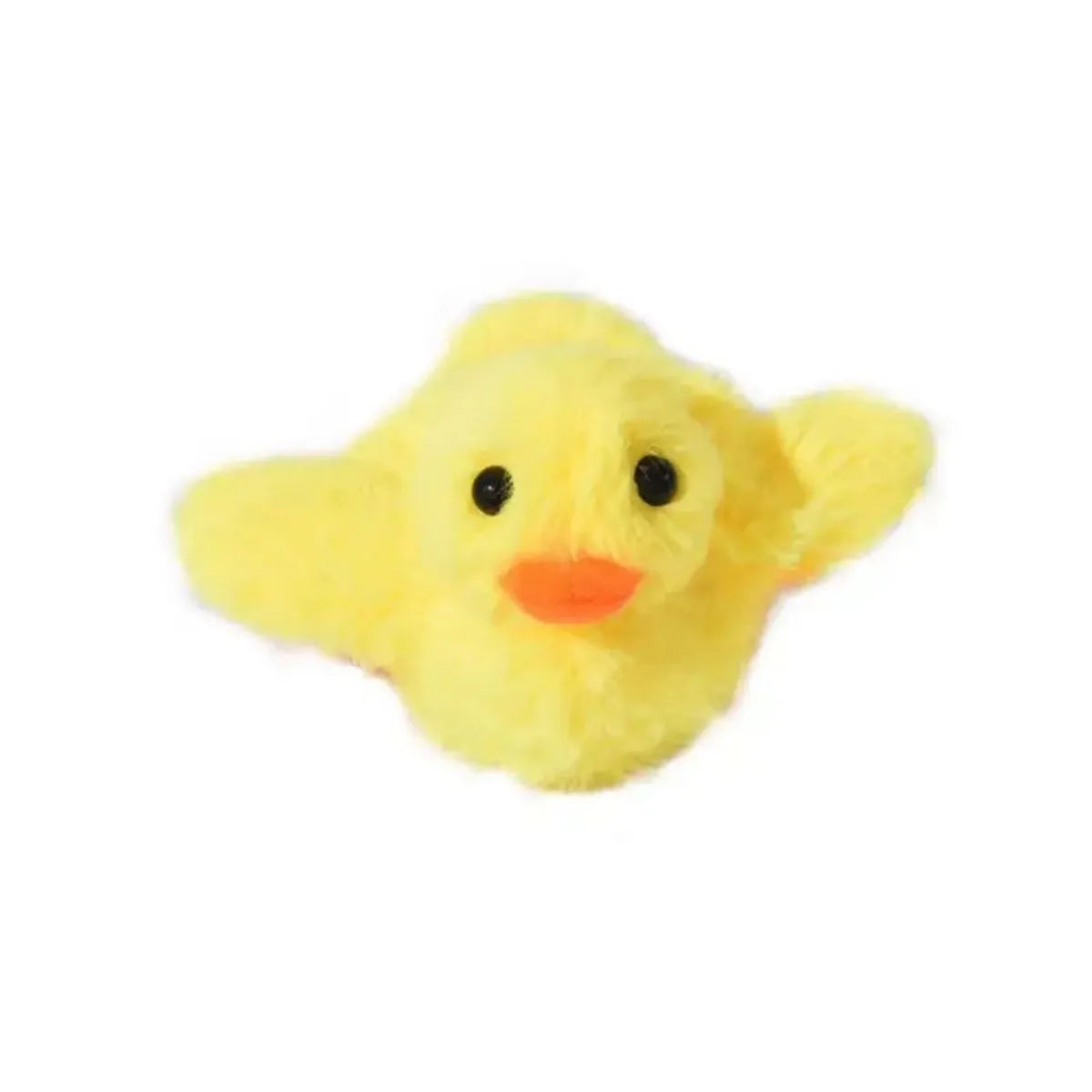 Yellow polyester plush electric duck cat toy with a USB charging cable.