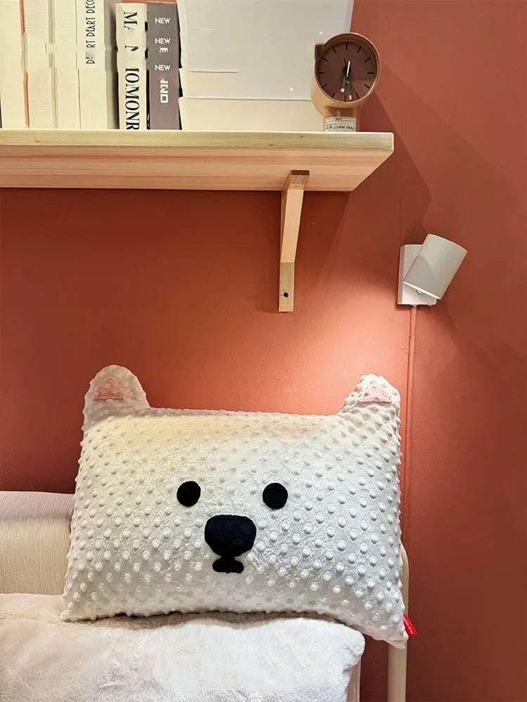 Grey schnauzer and white West Highland puppy printed decorative sofa cushion pillow.