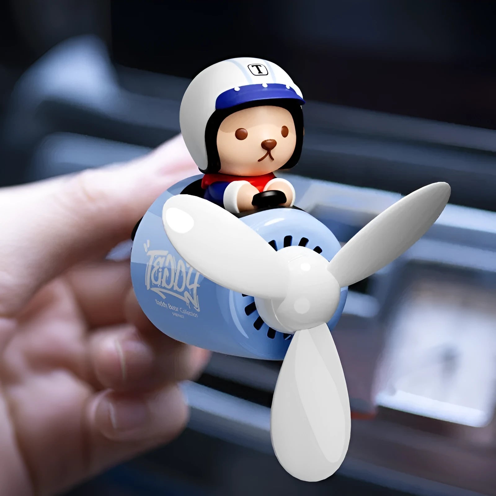 Teddy bear blue plastic car aromatherapy vent ornament with two fragrance tablets