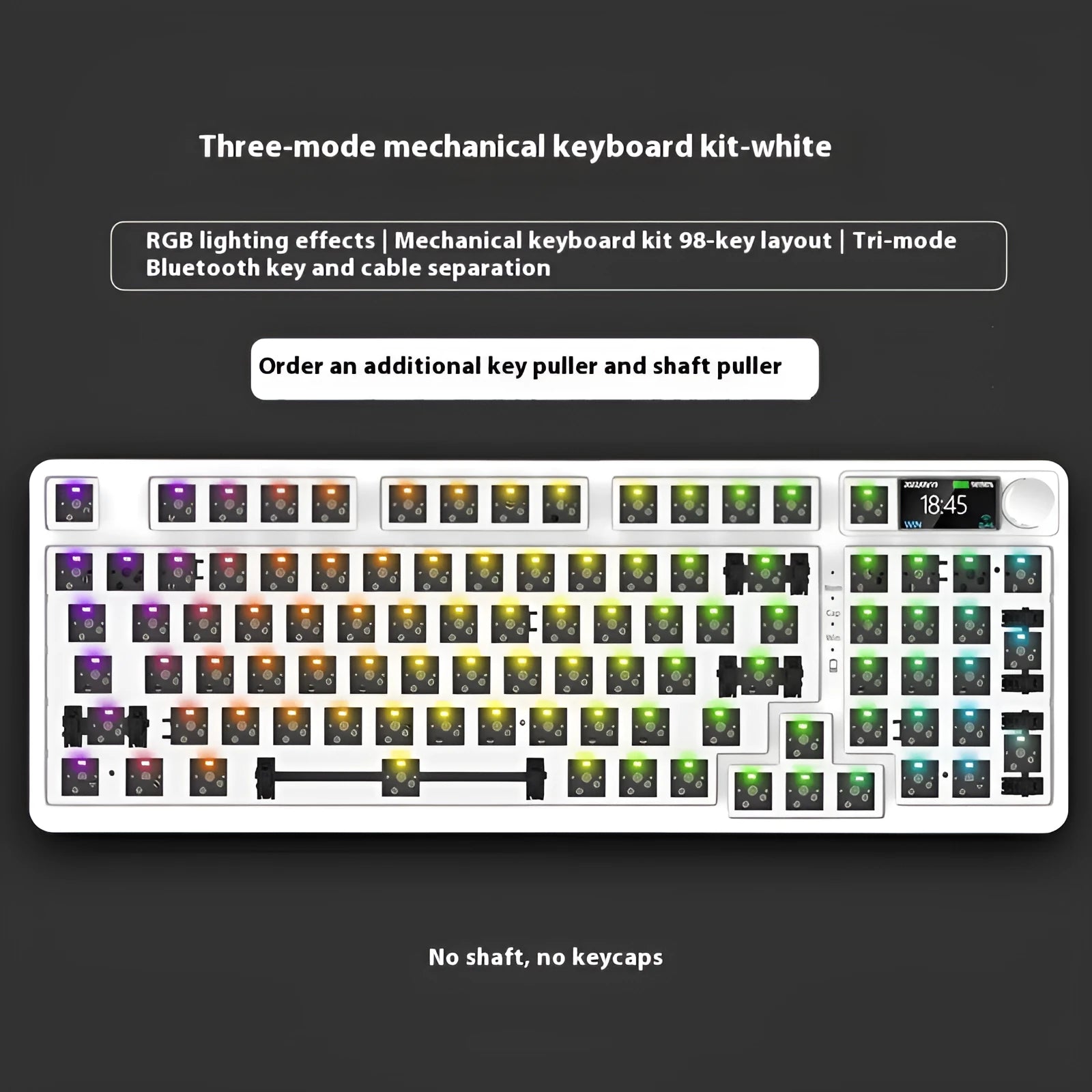 98-key wireless mechanical keyboard kit with display screen options and metal control knob