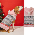 Blue diamond pattern dog sweater on pet model showing knit texture and fit