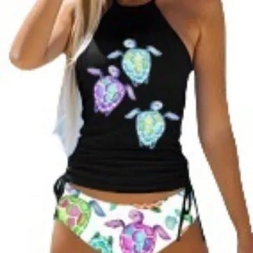 European American ladies conservative print colourful high elasticity polyester swimsuit with briefs style