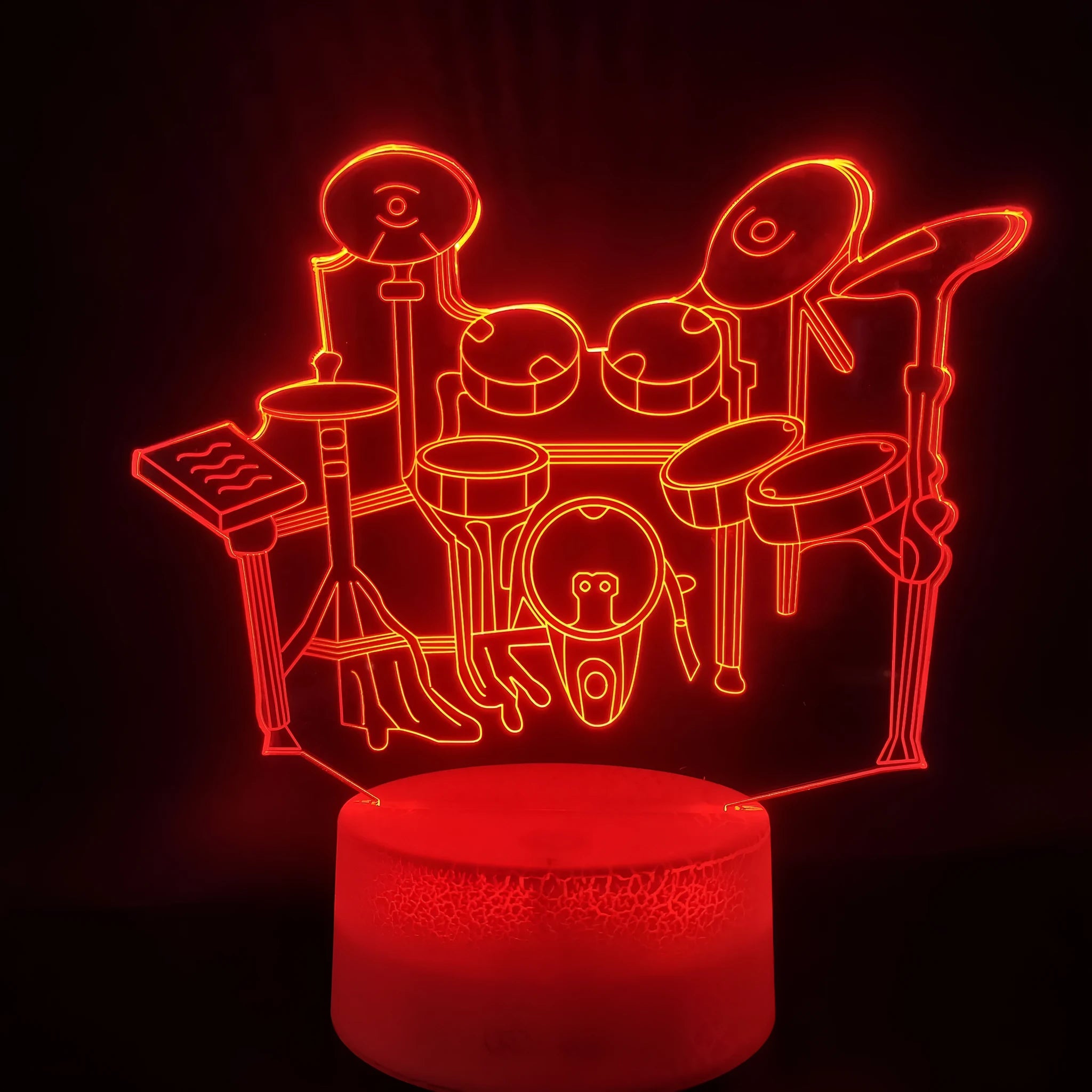 3D drum kit night light in seven colours with acrylic silhouette and ABS base, touch and remote controlled