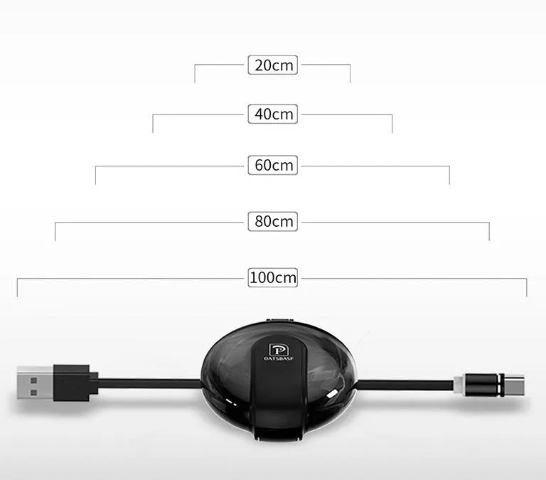 3-in-1 magnetic retractable style charger with three plugs and 1m cable for universal phone charging