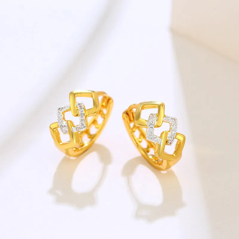 Geometric hollow out gold electroplated earrings with separate ear clip design