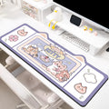 Shaped oversized desk pad with natural rubber base in pink bunny, purple bear or purple kitten design