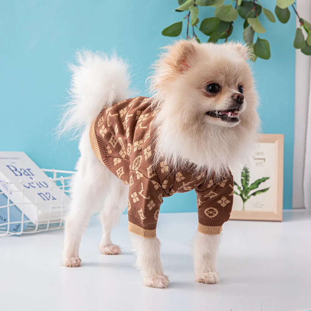 Thick wool blend dog sweater for winter in monochrome or two-tone colours, sizes XS to XXL