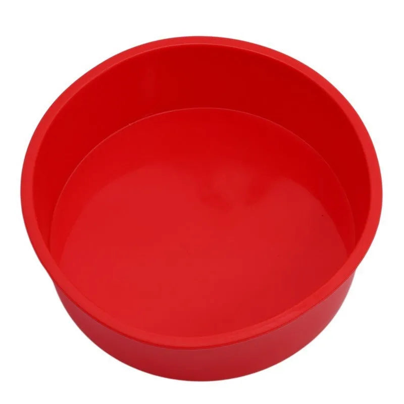 Round red silicone cake mould 8 inch 20cm diameter on baking tray