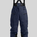Men's black waterproof ski trousers with adjustable waist straps, shown laid flat.