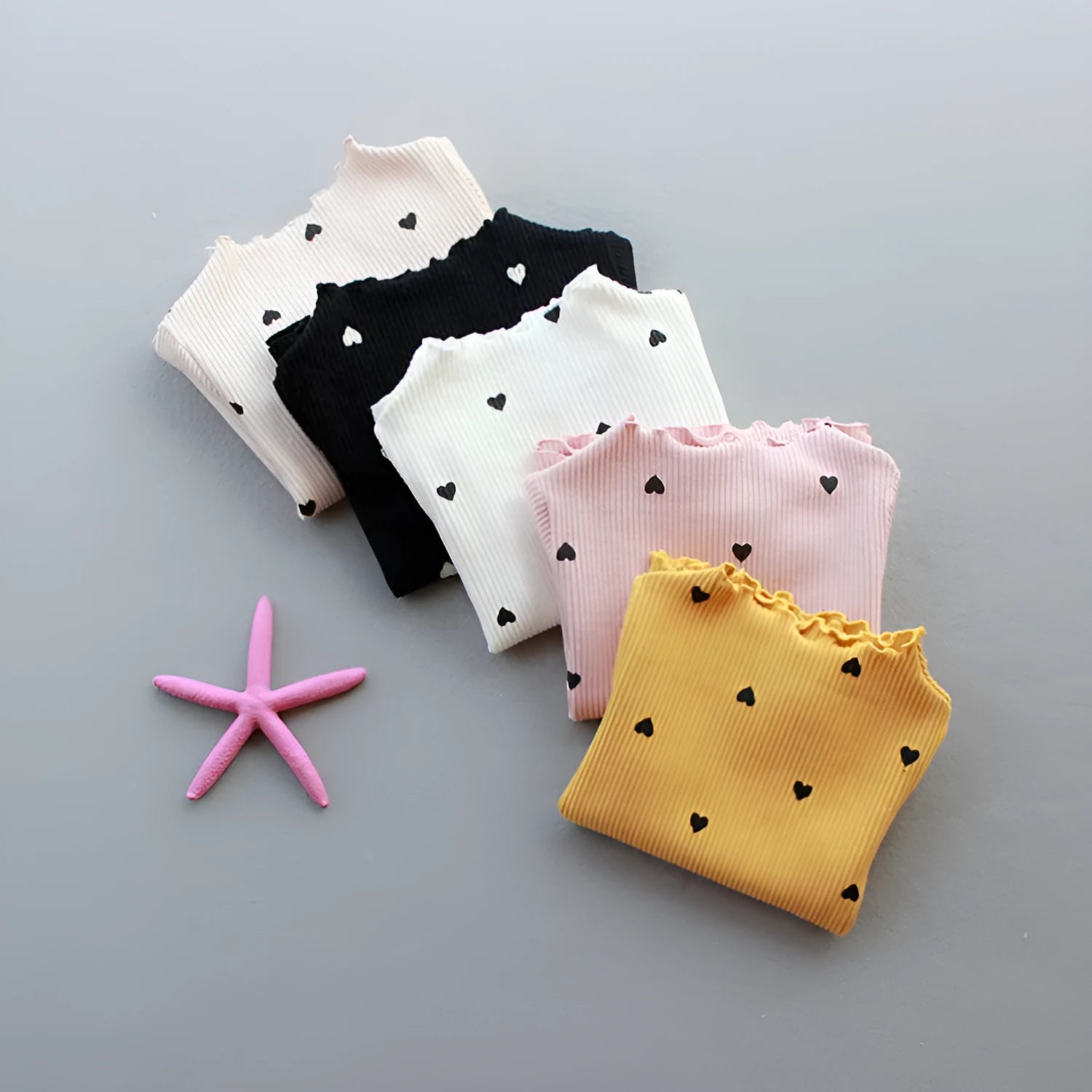 Love children's long-sleeved cotton T-shirt base layer in beige, pink, black, white, yellow, sizes 90-130cm