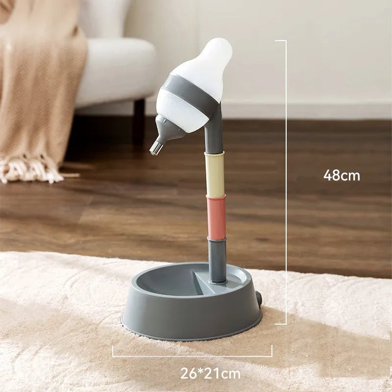 Green height-adjustable standing water dispenser for cats and dogs with a detachable pole and wide bowl.