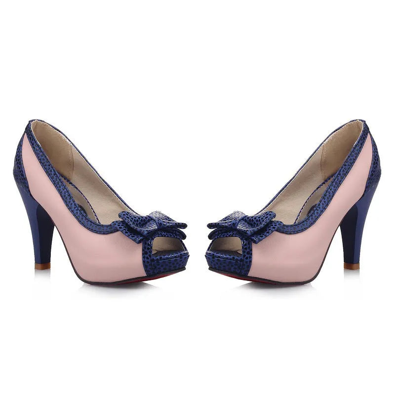 Women's high heels with shallow mouth and fish mouth toe, artificial leather upper, plain design, beige colour
