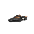 Women's low-heel casual slipper with a square toe in artificial PU, shown in a choice of colours.