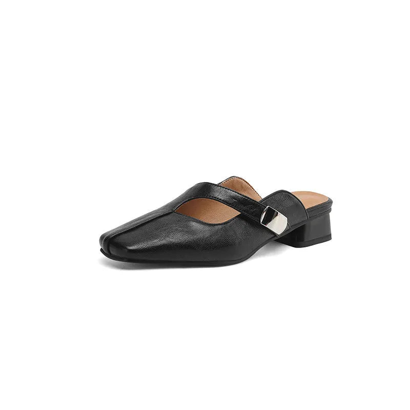 Women's low-heel casual slipper with a square toe in artificial PU, shown in a choice of colours.