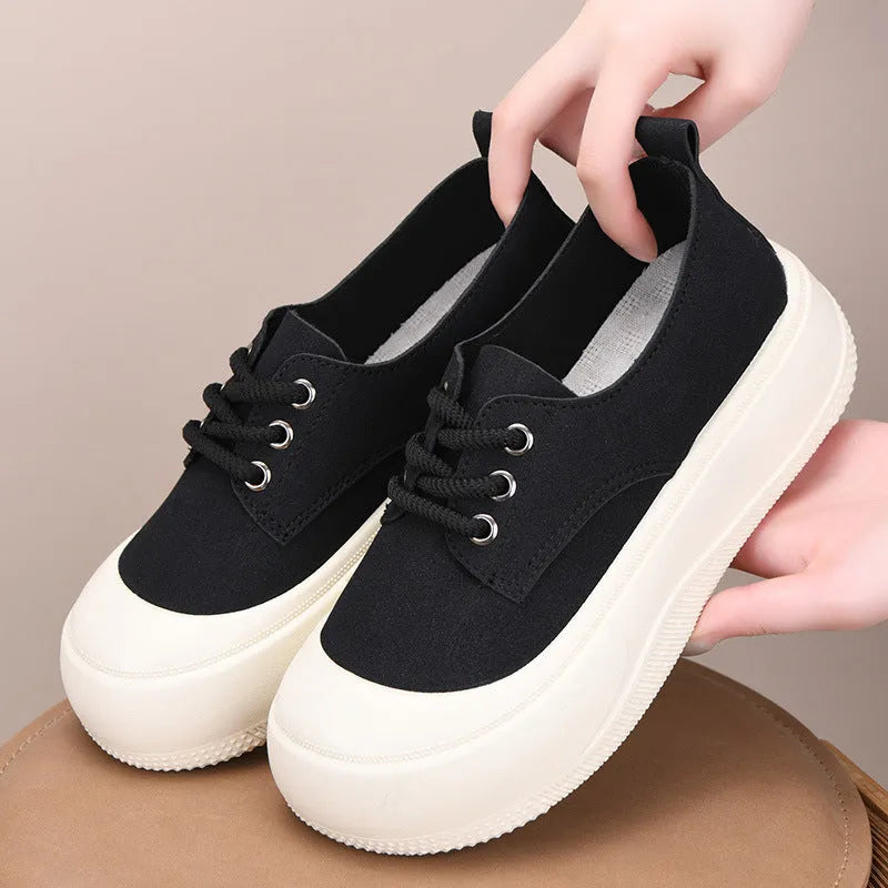 Women's camel suede platform loafers with round toe and lace-up front adding 4cm height