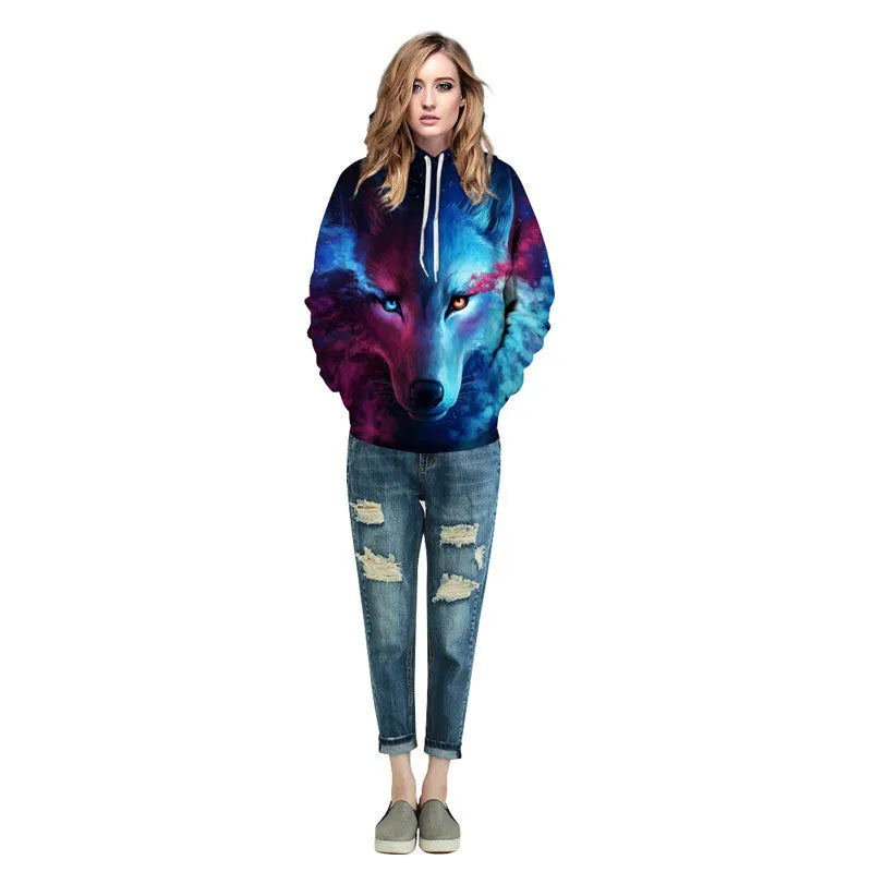 Mr 1991INC space galaxy sweatshirt with wolf print front view