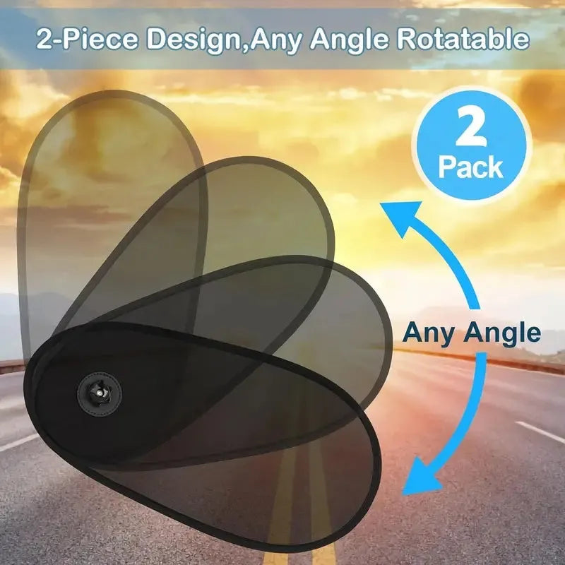 Black adjustable car side window shades with suction cups stretched over car window